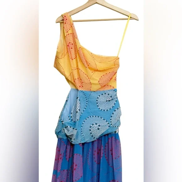 STAUD Ashlyn One-shoulder Chiffon Maxi Dress in Whirlpool Size 6 - Picture 9 of 11